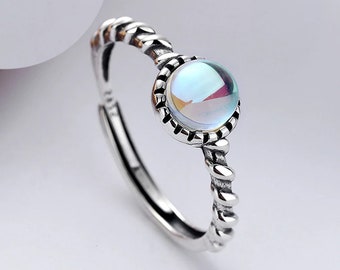 Handmade Sterling Silver Angel Aura Quartz Ring: Boho Birthstone Jewelry