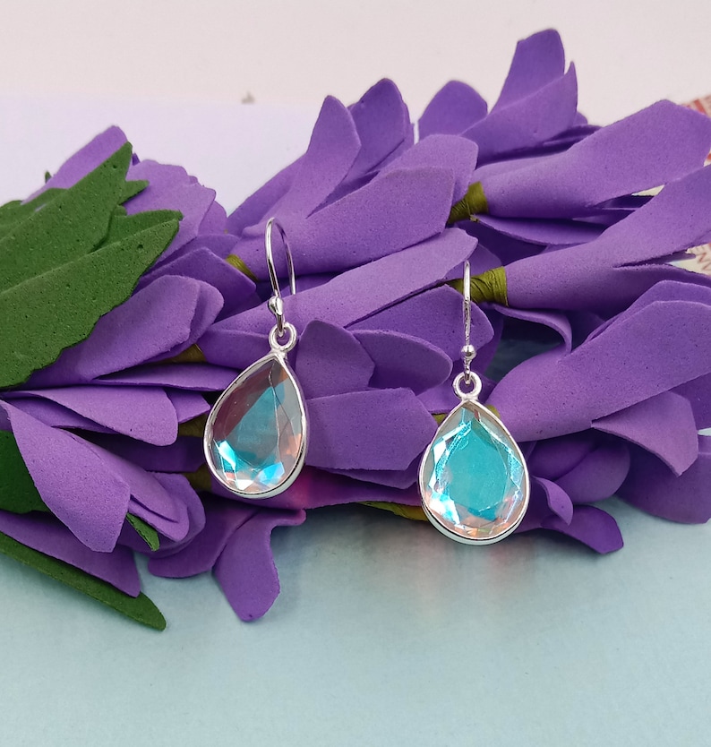 Angel Aura Quartz Teardrop Earrings, Handmade Earring, 925 Sterling Silver, Aura Quartz Earrings, Bezel Earring, Dangle Drop Earrings