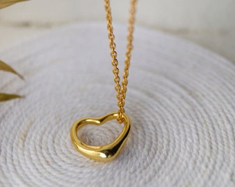 Gold Heart Necklace - Handmade Heart Pendant - Simple Heart Pendant - Floating Heart Pendant - Open Heart Necklace - Christmas Gift