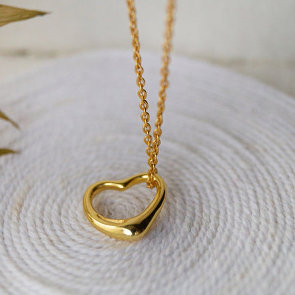 Collier coeur en or - Pendentif coeur fait main - Pendentif coeur simple - Pendentif coeur flottant - Collier coeur ouvert - Cadeau de Noël