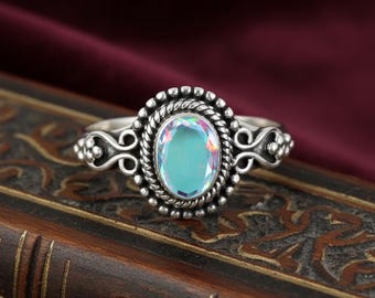 Oval Angel Aura Quartz Ring – 925 Sterling Silver, Spiritual Jewelry