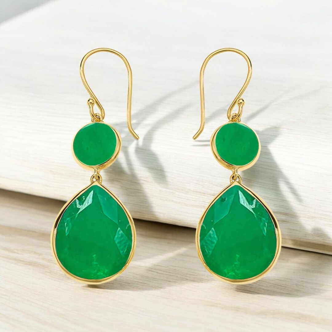 Élégantes boucles d'oreilles émeraude et quartz en argent sterling 925 ...