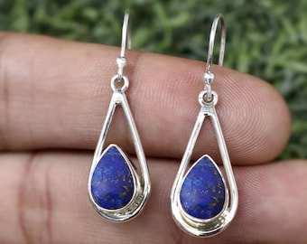 Handgefertigte Birnen Lapis Lazuli Ohrringe: 925 Sterling Silber Ohrhänger