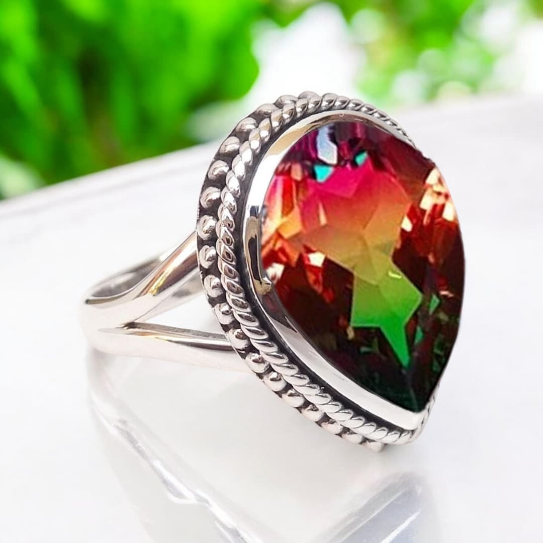 ペアーウォーターメロントルマリンリング：ハンドメイド925