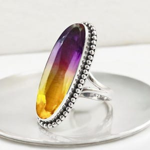 Ametrine Ring: Long Oval Cut 925 Sterling Silver, Bridal Stacking Ring