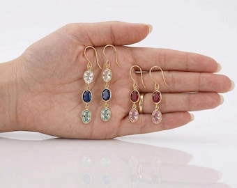 Handmade Multi Gemstone Drop Earrings | Gold Plated Brass Dangle Jewelry