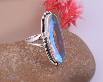 Angel Aura Quartz Ring: Handmade 925 Sterling Silver Oval Gemstone