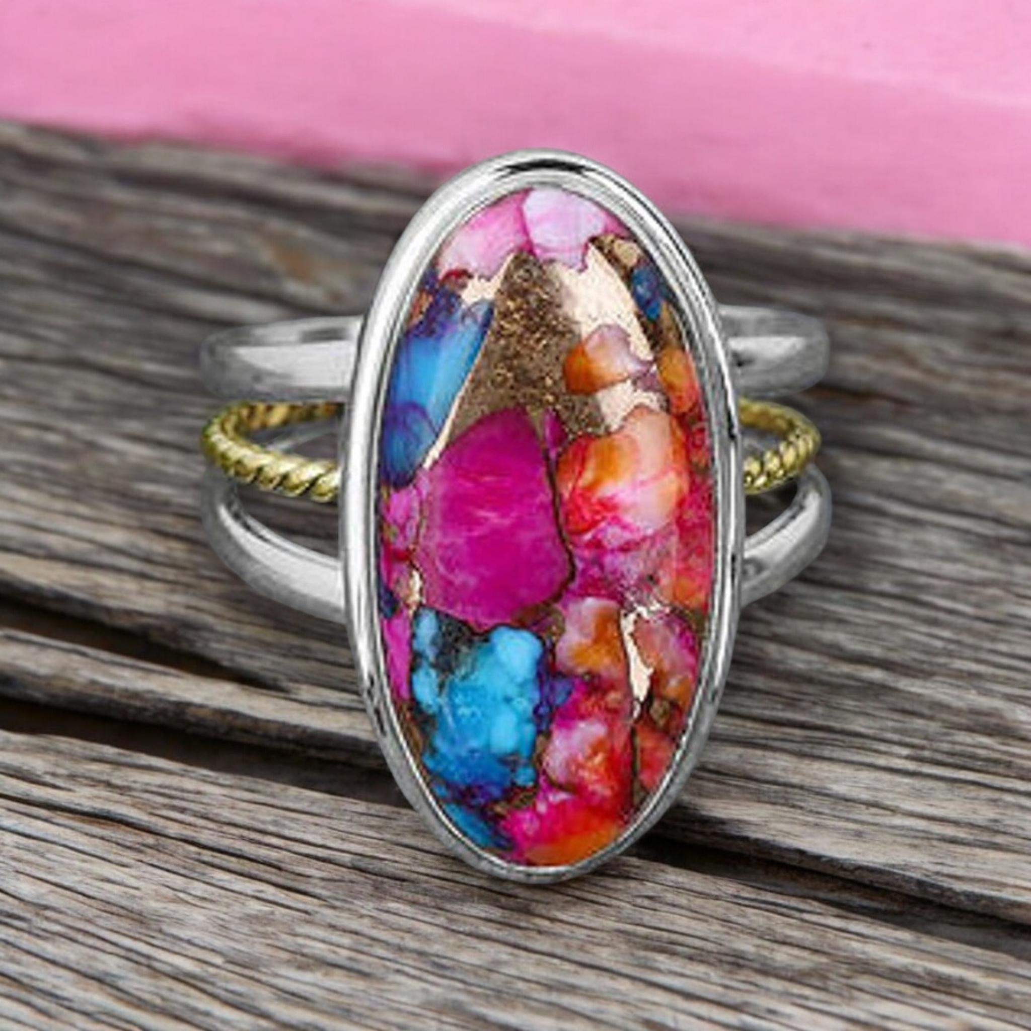 Kingman Pink Dahlia Turquoise Ring: Sterling Silver Handmade