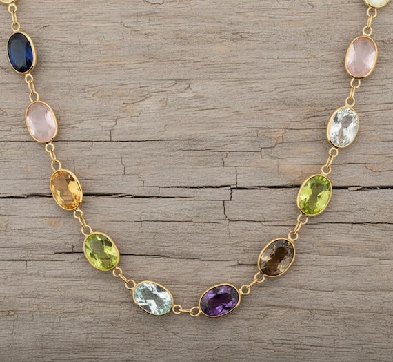 Colorful Gemstone Necklace: 14k Gold Plated Sterling Silver  display picture 2