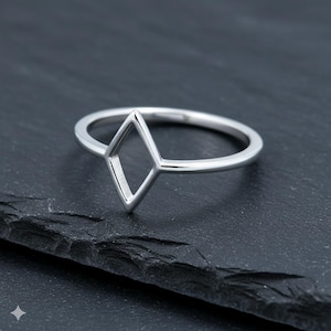 Adjustable Sterling Silver Rhombus Ring: Minimalist Geometric Jewelry