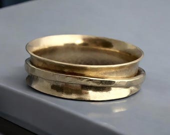 18ct Gold Ring, 925 Sterling Silver 18k Gold Plated Spinner Ring, Texture Band Ring, Handcrafted Spinner Ring, Handmade Texture Ring