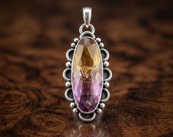 Ametrine Pendant in Sterling Silver | Handmade Bi-Color Gemstone Necklace | Artisan Statement Jewelry | Purple Yellow Crystal Gift for Her