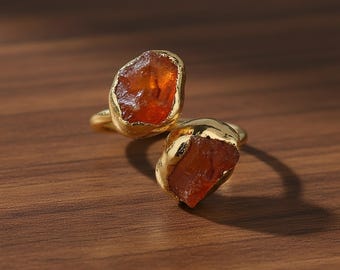 Handmade Carnelian Ring: Gold-Plated Raw Gemstone Adjustable Statement Ring