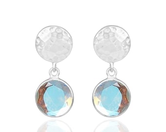 Pendientes de cuarzo con aura de ángel hechos a mano: pendientes colgantes de plata de ley 925