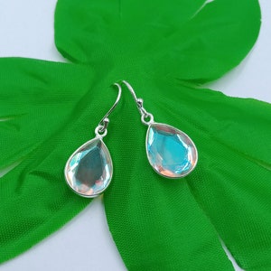 Angel Aura Quartz Teardrop Earrings, Handmade Earring, 925 Sterling Silver, Aura Quartz Earrings, Bezel Earring, Dangle Drop Earrings