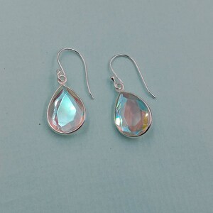 Angel Aura Quartz Teardrop Earrings, Handmade Earring, 925 Sterling Silver, Aura Quartz Earrings, Bezel Earring, Dangle Drop Earrings