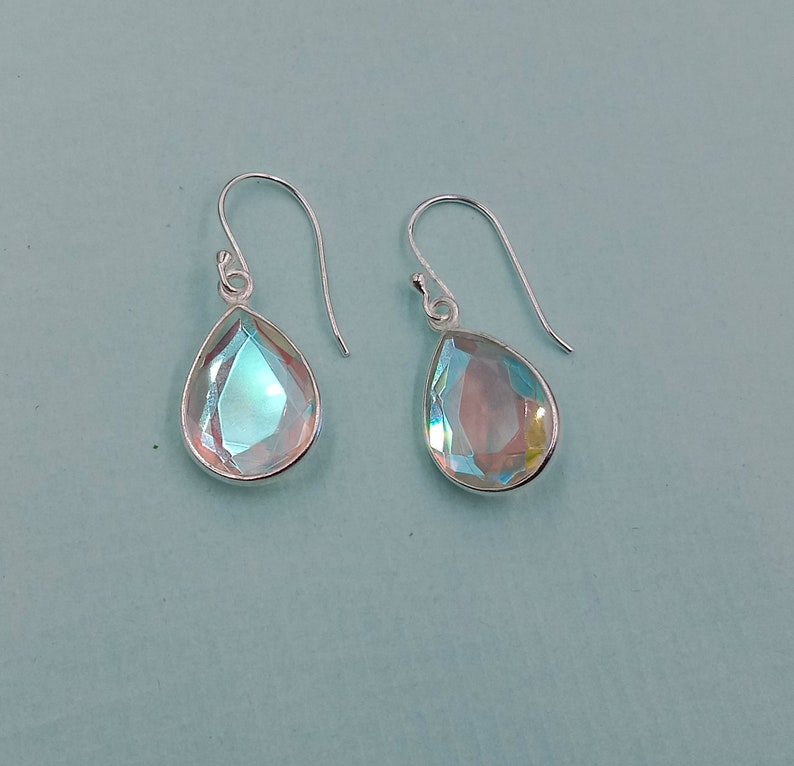 Angel Aura Quartz Teardrop Earrings, Handmade Earring, 925 Sterling Silver, Aura Quartz Earrings, Bezel Earring, Dangle Drop Earrings