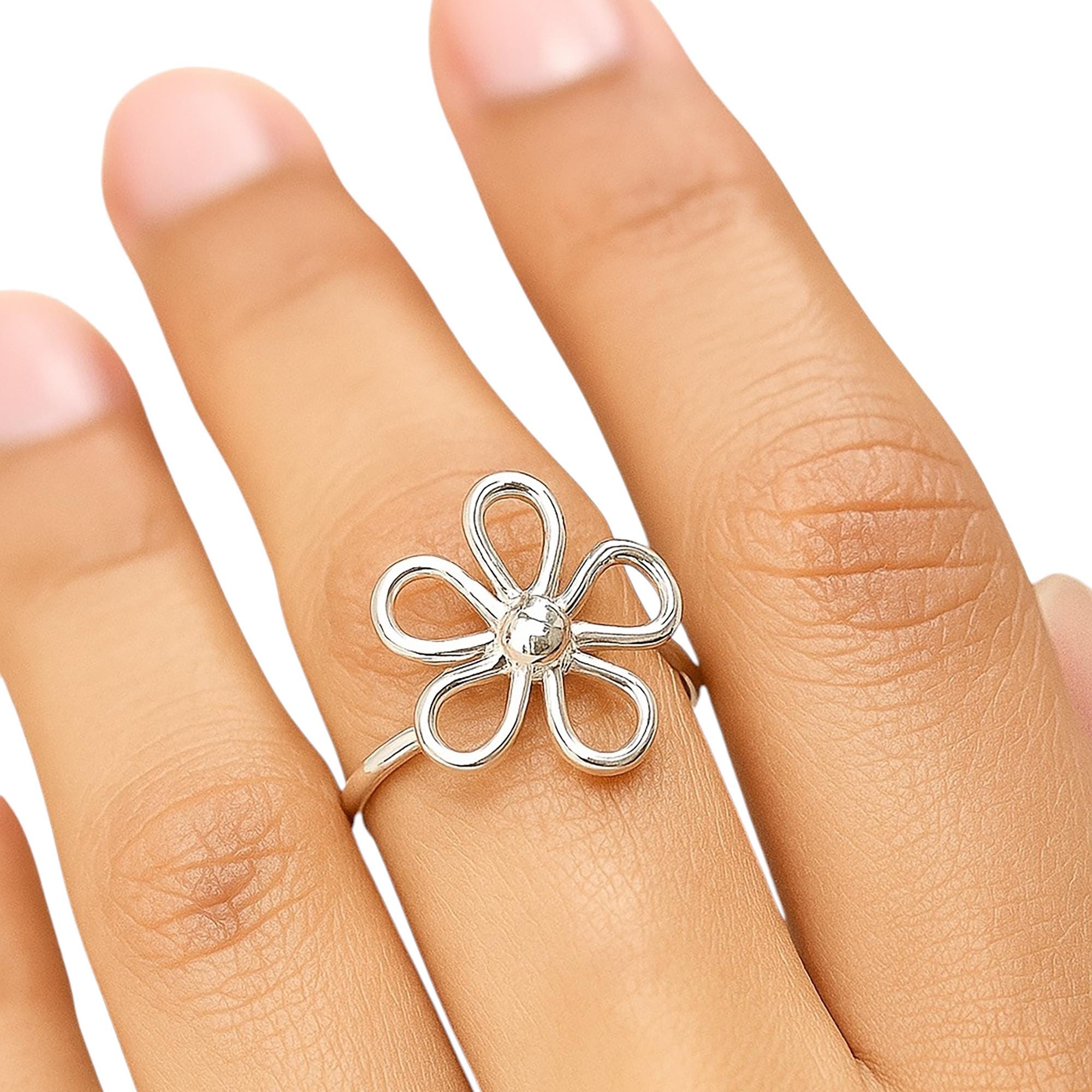 Sterling Silver Flower Ring: Adjustable Rose Gold Boho Daisy - Etsy
