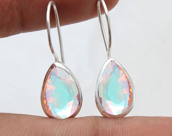 Pendientes de cuarzo con aura de ángel en forma de lágrima, pendientes colgantes de plata de ley 925