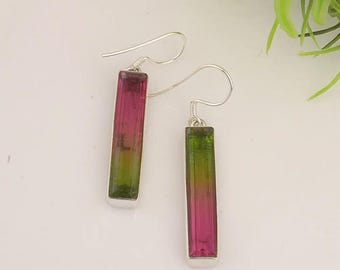Wassermelonen-Turmalin Ohrringe: Zierliche Sterling Silber Ohrhaken