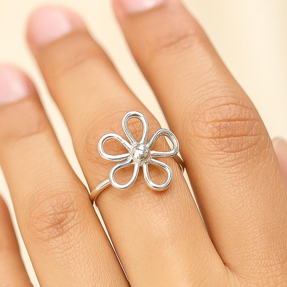 Sterling Silver Flower Ring: Adjustable Rose Gold Boho Daisy - Etsy
