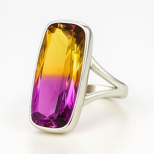 Sterling Silver Ametrine Ring: Color-Change Gemstone, Adjustable Band