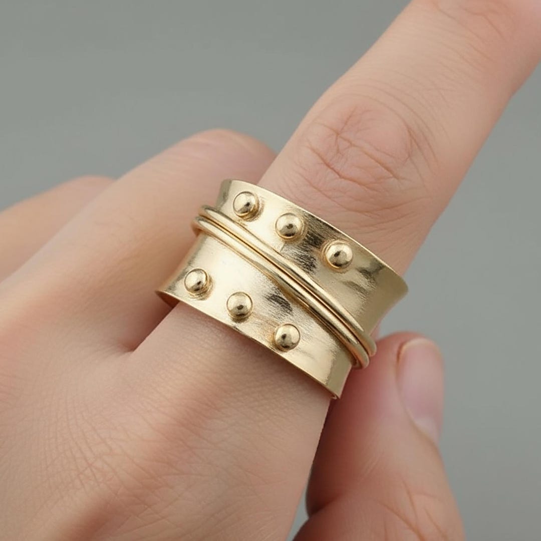 Hammered Gold Plated Sterling Silver Statement Ring - Modern Band - Etsy