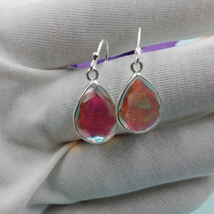 Angel Aura Quartz Teardrop Earrings, Handmade Earring, 925 Sterling Silver, Aura Quartz Earrings, Bezel Earring, Dangle Drop Earrings
