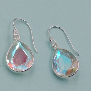 Angel Aura Quartz Teardrop Earrings, Handmade Earring, 925 Sterling Silver, Aura Quartz Earrings, Bezel Earring, Dangle Drop Earrings