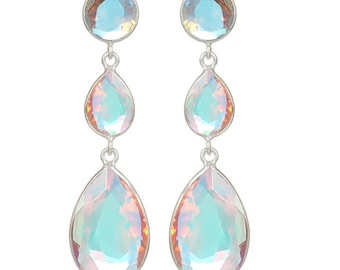 Handmade Angel Aura Quartz Dangle Earrings: 925 Sterling Silver