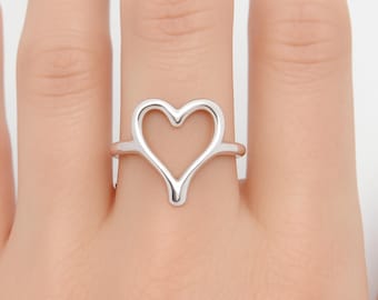 Sterling Silver Open Heart Ring: Minimalist Adjustable Handmade Jewelry