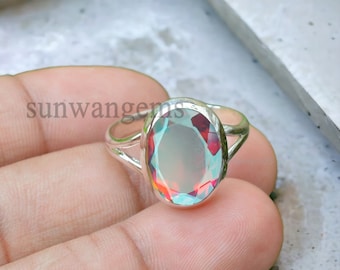 Bague en quartz ovale faite main avec aura d'ange : argent sterling 925