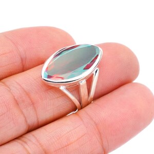 Angel Aura Quartz Ring, Handmade Ring, 925 Sterling Silver Ring, Gift for her, Promise Ring, Aura Quartz Ring, Marquise Angel Aura Ring