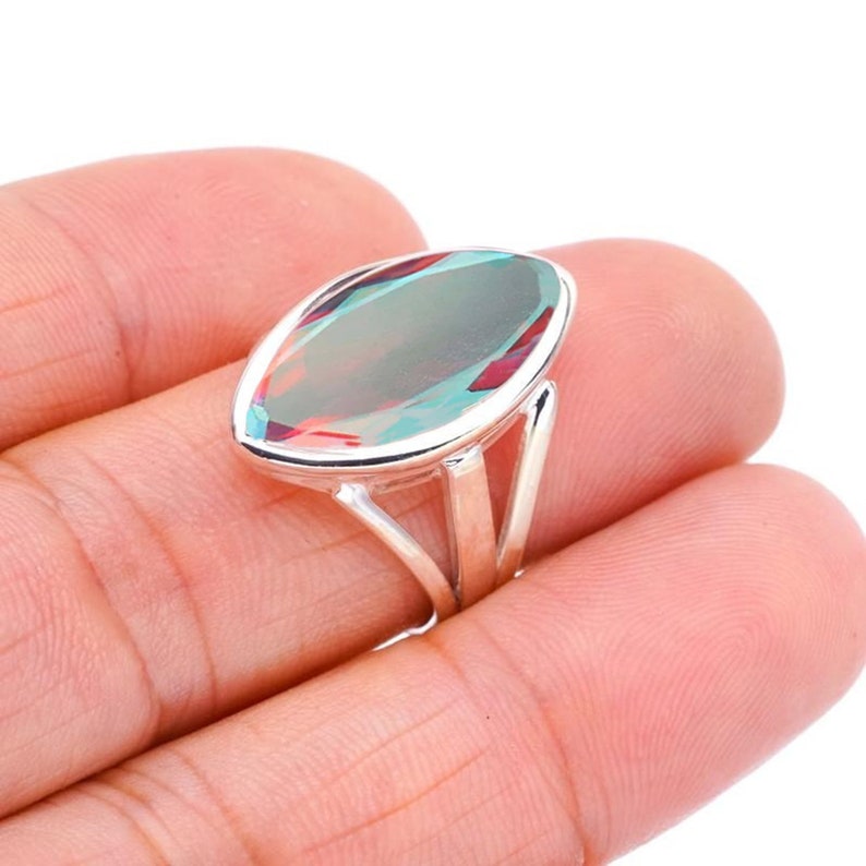 Angel Aura Quartz Ring, Handmade Ring, 925 Sterling Silver Ring, Gift for her, Promise Ring, Aura Quartz Ring, Marquise Angel Aura Ring