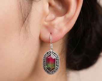 Watermelon Tourmaline Sterling Silver Dangle Earrings | October Birthstone Jewelry