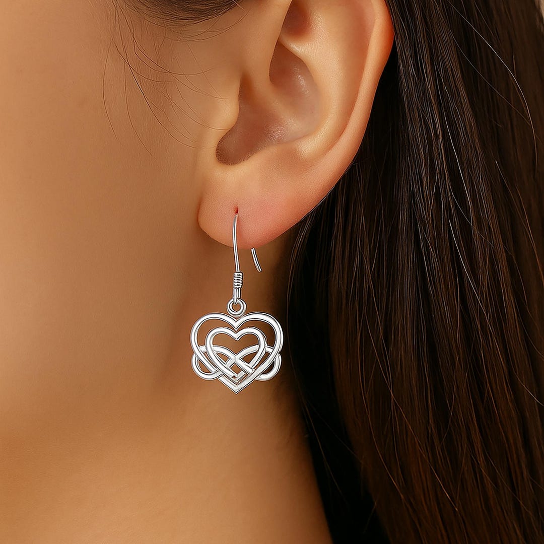 Orecchini A Nodo Celtico In Argento Sterling – Forma Di Cuore, 32x14 Mm, Gioielli Simbolici Per Donna