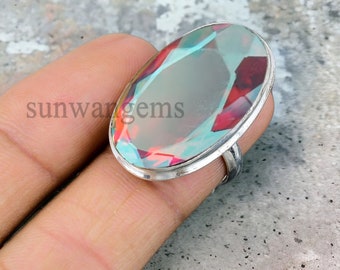 Bague en quartz faite main ovale avec aura d'ange : bague de promesse en argent sterling 925