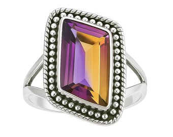 Ametrine Doublet Quartz Ring: Beaded Sterling Silver, Bi-Color Gemstone