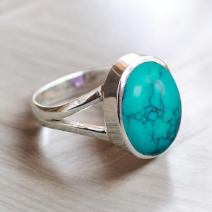 Anel de Prata 925 Oval Turquesa - Pedra do Nascimento de Dezembro, Anel de Noivado Boho