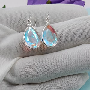 Angel Aura Quartz Teardrop Earrings, Handmade Earring, 925 Sterling Silver, Aura Quartz Earrings, Bezel Earring, Dangle Drop Earrings