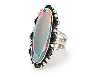 Angel Aura Quartz Ring: Handmade Sterling Silver Boho Statement Jewelry