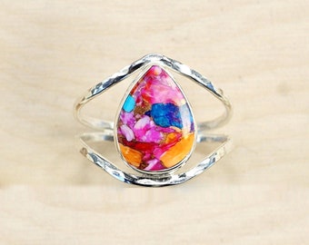 Natural Kingman Pink Dahlia Turquoise Ring Kingman Oyster Turquoise Ring Pink Oyster Turquoise Silver Ring Turquoise Ring Handmade Ring