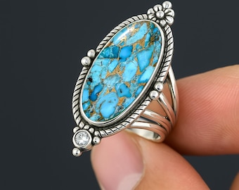 Handmade Sterling Silver Turquoise Ring: Boho Western Statement Jewelry
