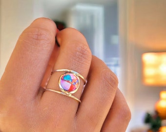 Natural Kingman Pink Dahlia Turquoise Ring Kingman Oyster Turquoise Ring Pink Oyster Turquoise Silver Ring Turquoise Ring Handmade Ring