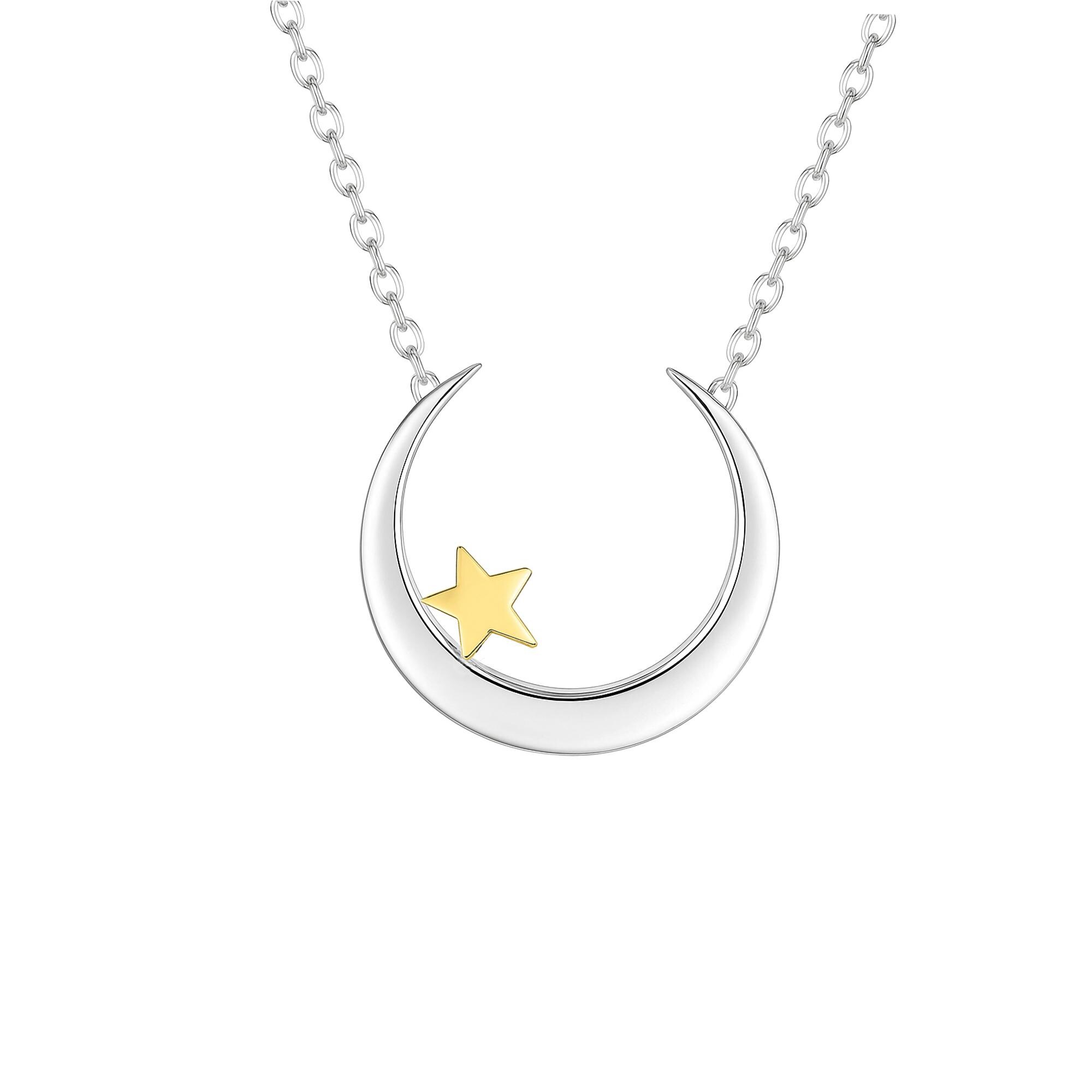 Collana Lunga Con Ciondolo Mezzaluna E Stelle - Gioiello Celeste Con Strass Oro