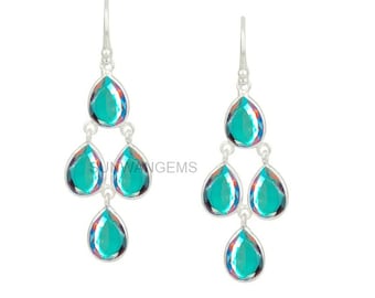 Pendientes de cuarzo aura en forma de lágrima, hechos a mano: pendientes colgantes de plata de ley 925