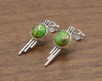 Green Copper Turquoise Stud Earrings – Sterling Silver Minimalist Geometric Jewelry