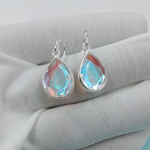 Angel Aura Quartz Teardrop Earrings, Handmade Earring, 925 Sterling Silver, Aura Quartz Earrings, Bezel Earring, Dangle Drop Earrings