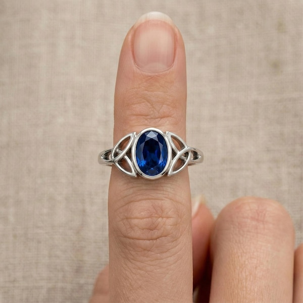 Blue Sapphire Quartz Celtic Knot Ring | Sterling Silver Engagement Ring | Handcrafted Gemstone Jewelry
