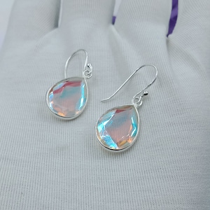 Angel Aura Quartz Teardrop Earrings, Handmade Earring, 925 Sterling Silver, Aura Quartz Earrings, Bezel Earring, Dangle Drop Earrings